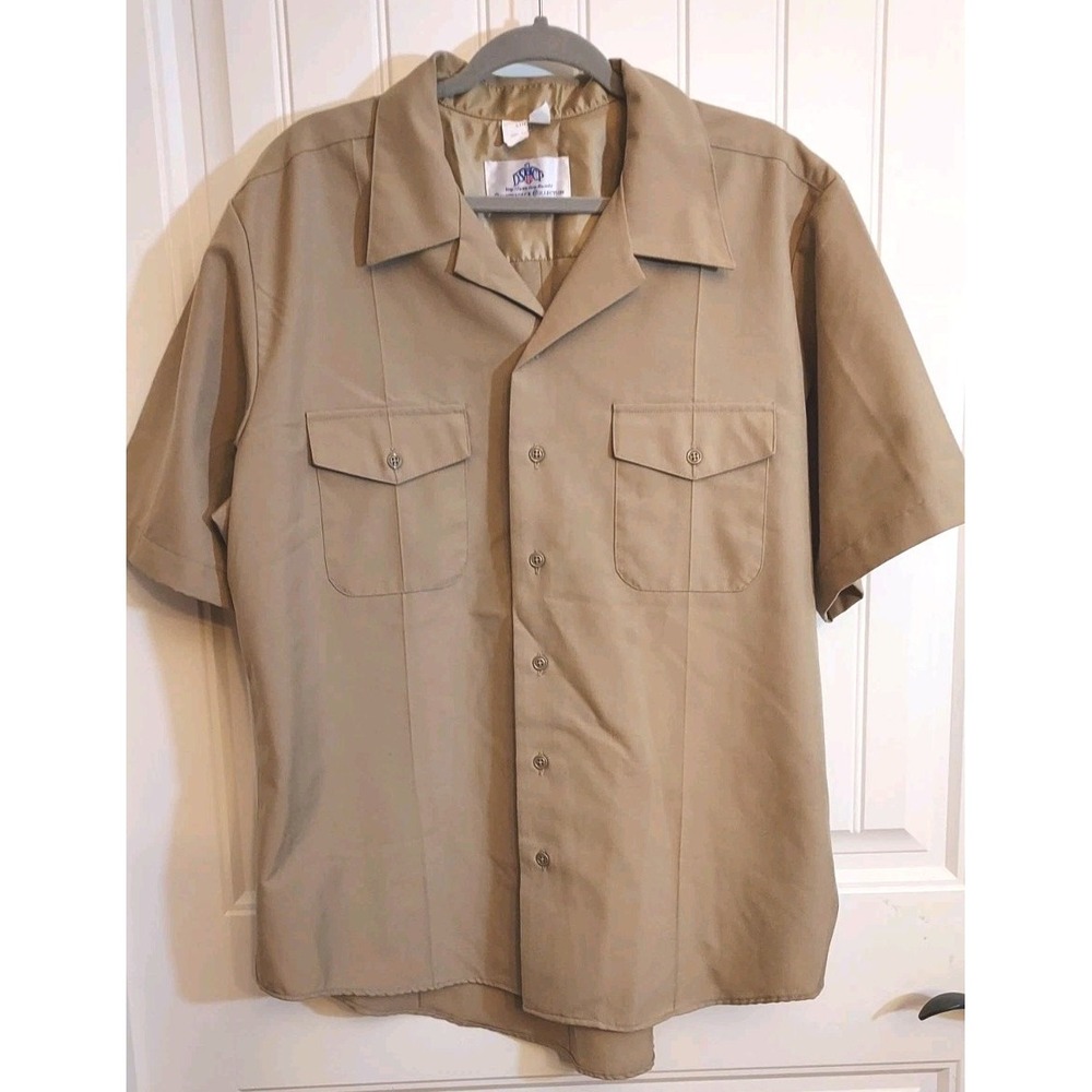 DSCP Military Service Shirt Mens XL Khaki Short Sleeve Wool Blend Athletic Fit